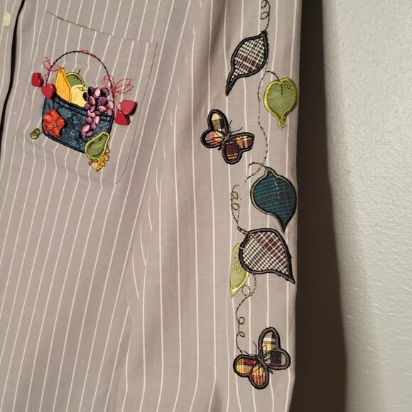Karen Scott XL Women's Long Sleeve Button-Down Shirt Fruit & Butterflies - Picture 6 of 8